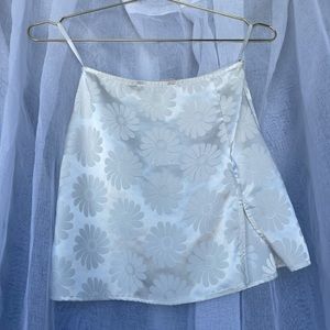 Satin White Flower Mini Skirt